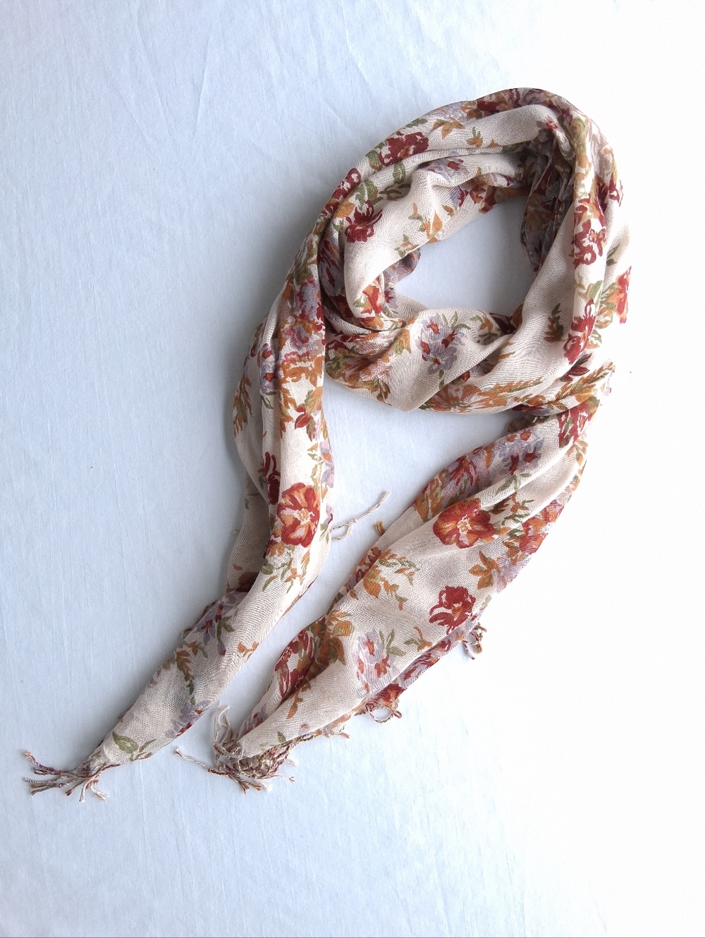 Reitmans Scarf Floral Lightweight Rectangular Cream, Red & green
